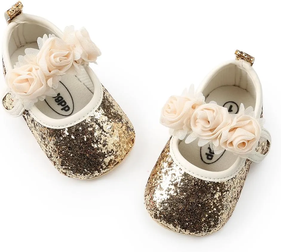 Baby Girl Moccasins Princess Sparkly Mary Jane Dresses Shoes Premium Lightweight Soft Sole Crib Shoes Toddler Shoes