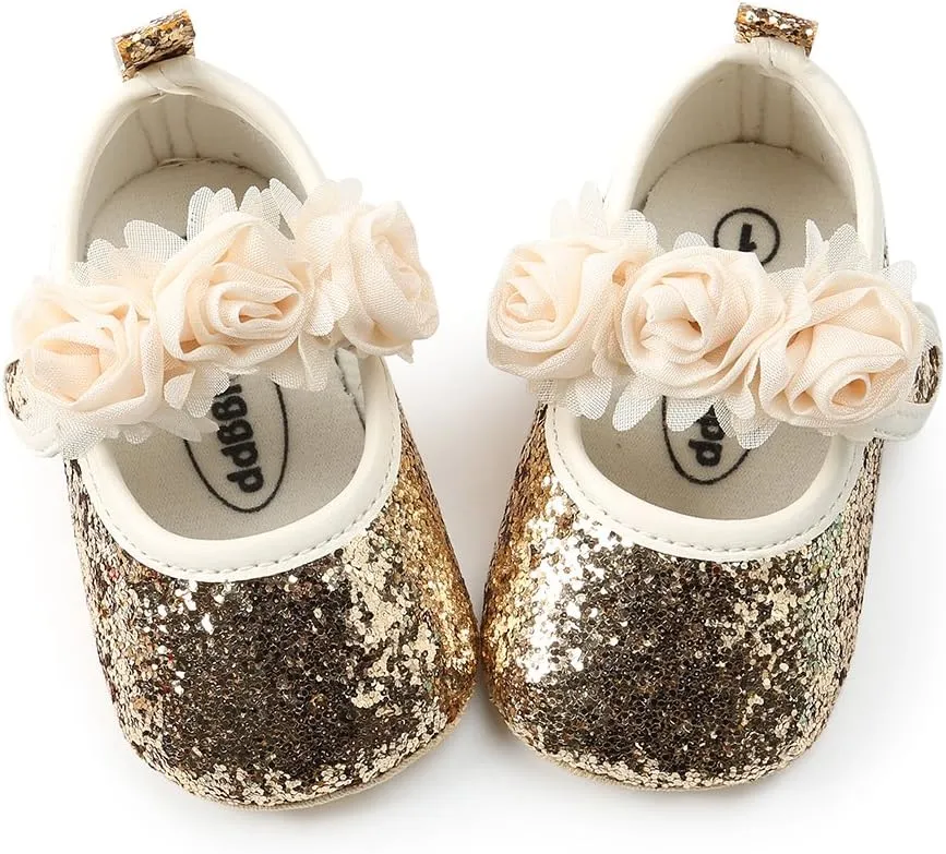 Baby Girl Moccasins Princess Sparkly Mary Jane Dresses Shoes Premium Lightweight Soft Sole Crib Shoes Toddler Shoes