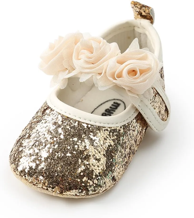 Baby Girl Moccasins Princess Sparkly Mary Jane Dresses Shoes Premium Lightweight Soft Sole Crib Shoes Toddler Shoes