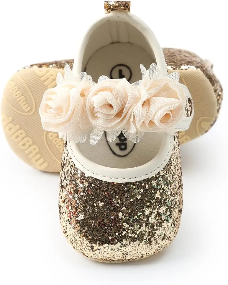 Baby Girl Moccasins Princess Sparkly Mary Jane Dresses Shoes Premium Lightweight Soft Sole Crib Shoes Toddler Shoes