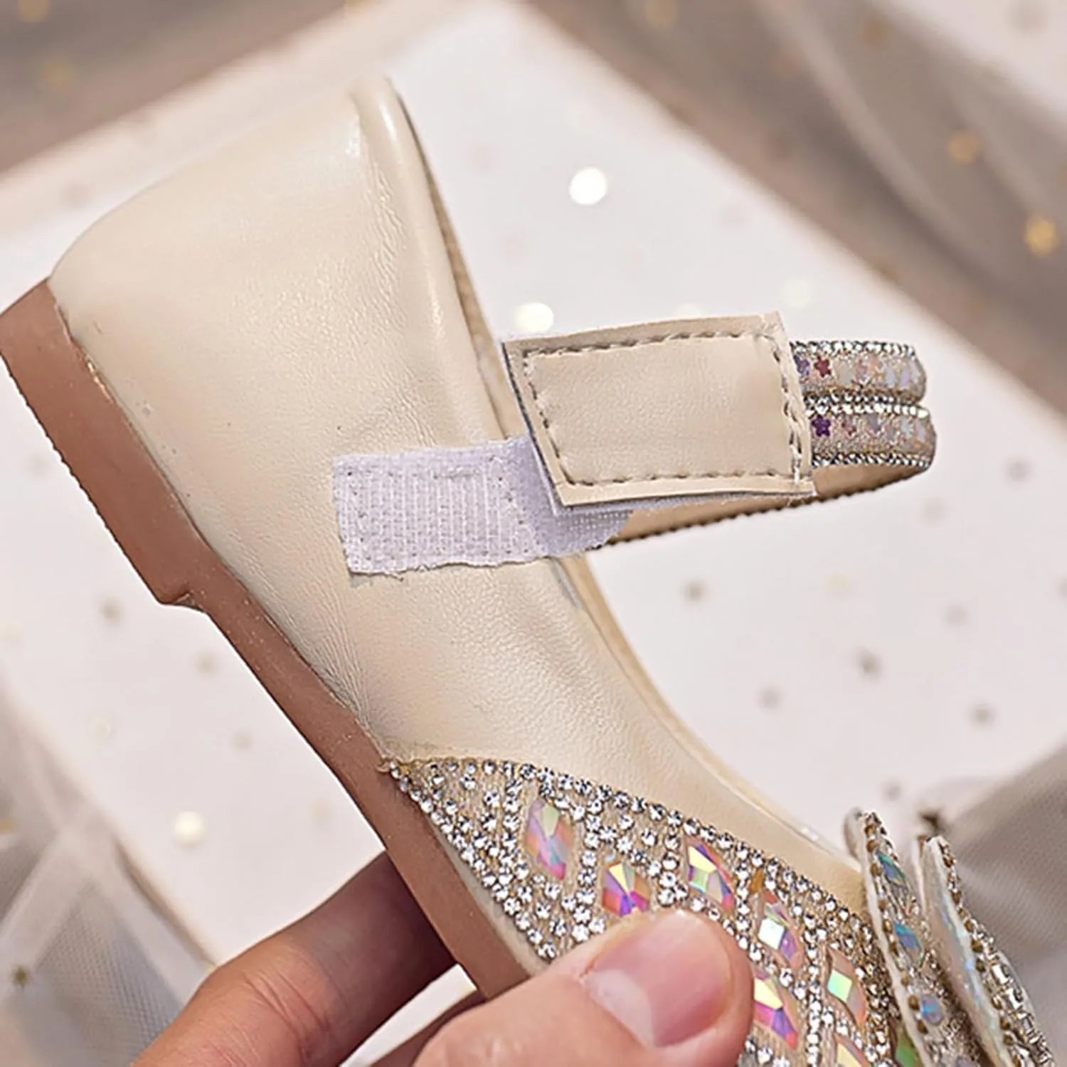 Baby Girls Leather Bow Sequins Sandals Closed Toe Ankle Strap Mary Jane Dance Princess Shoes Formal Wedding Sandals