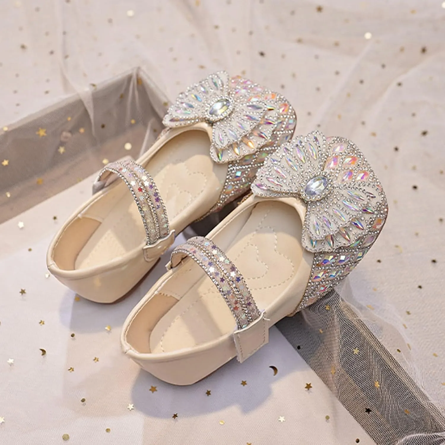 Baby Girls Leather Bow Sequins Sandals Closed Toe Ankle Strap Mary Jane Dance Princess Shoes Formal Wedding Sandals