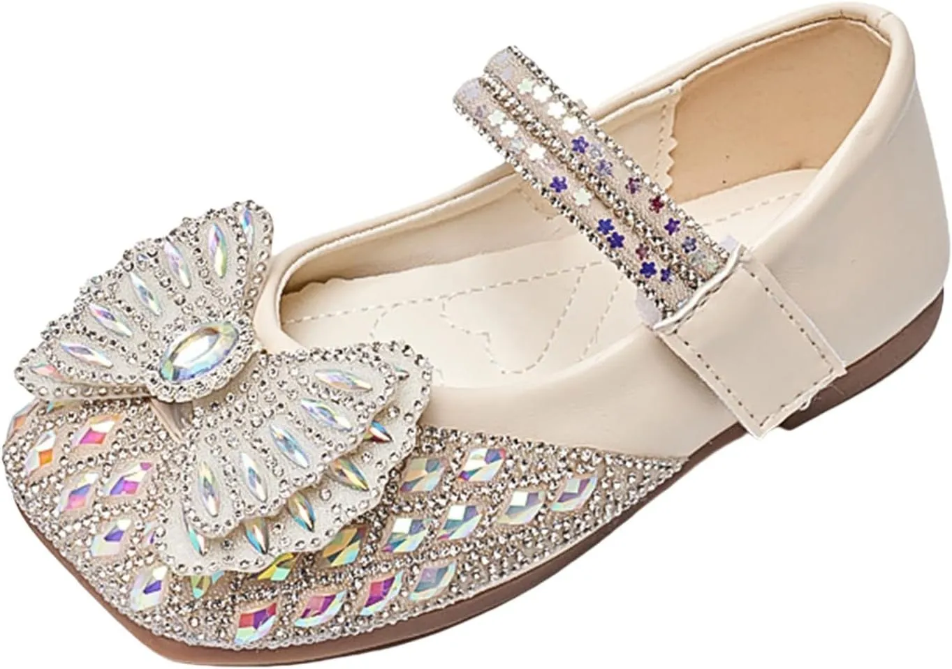 Baby Girls Leather Bow Sequins Sandals Closed Toe Ankle Strap Mary Jane Dance Princess Shoes Formal Wedding Sandals