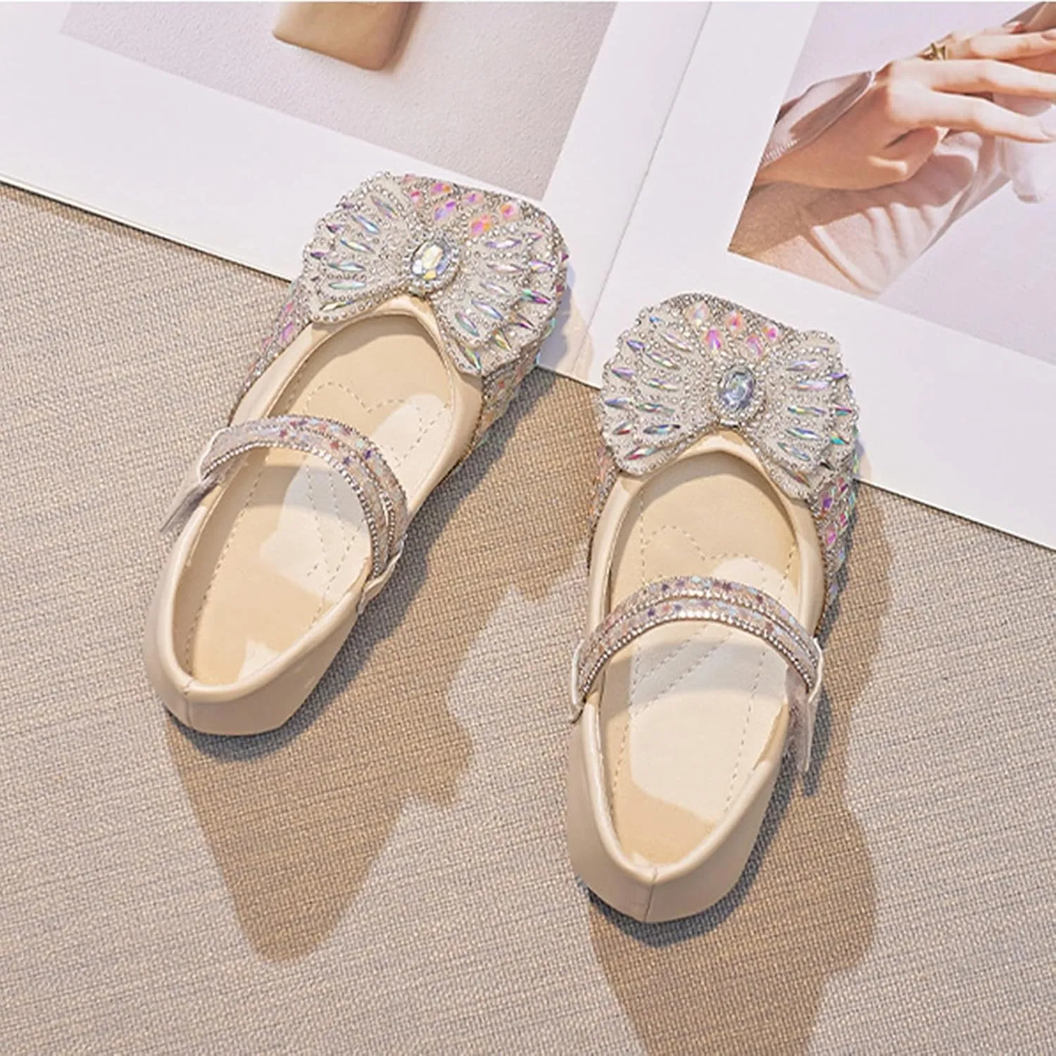 Baby Girls Leather Bow Sequins Sandals Closed Toe Ankle Strap Mary Jane Dance Princess Shoes Formal Wedding Sandals
