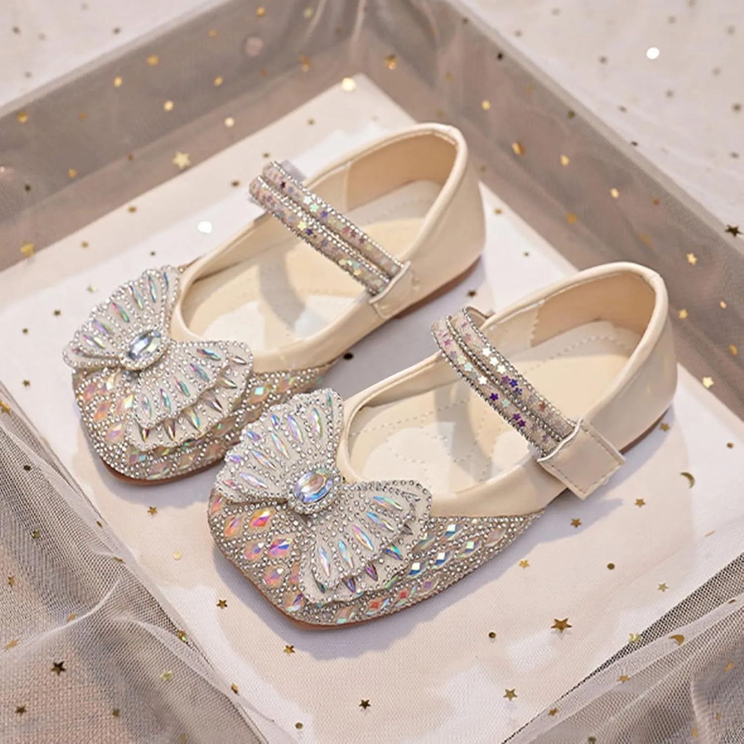 Baby Girls Leather Bow Sequins Sandals Closed Toe Ankle Strap Mary Jane Dance Princess Shoes Formal Wedding Sandals