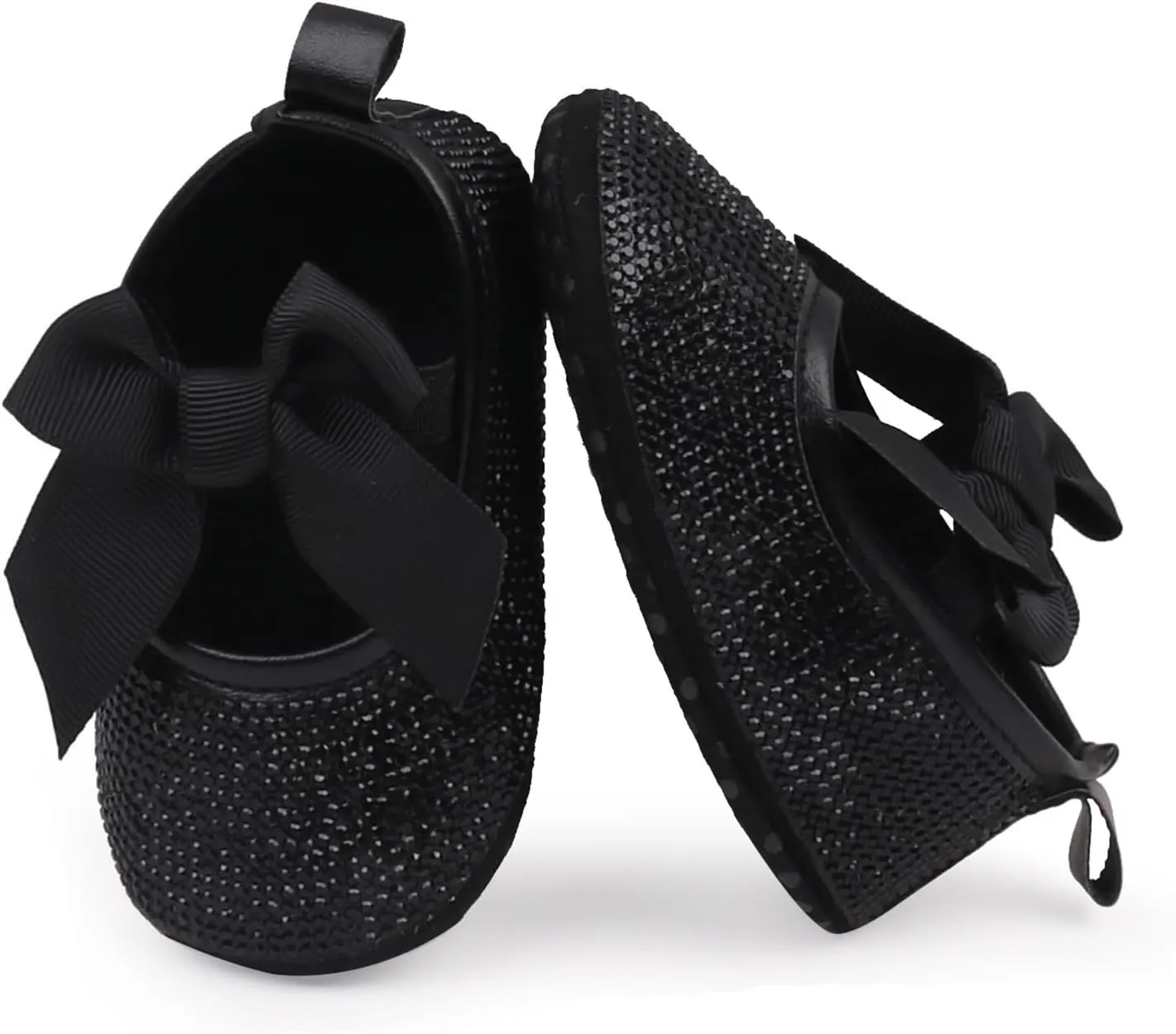 Baby Girls Mary Jane Flats Sparkly Bow Diamonds Princess Dress Shoes Anti-Slip Infant Crib Shoes
