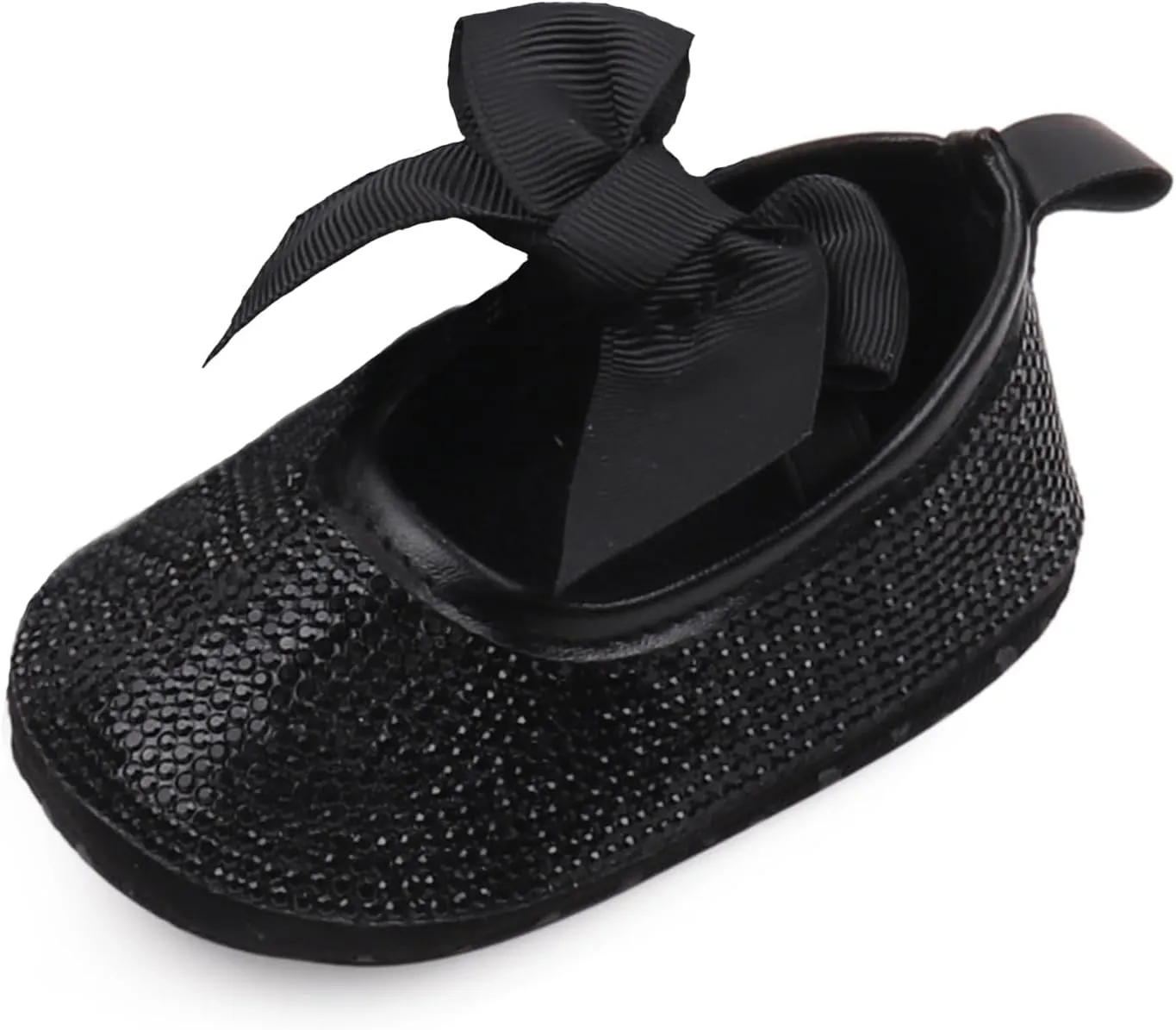 Baby Girls Mary Jane Flats Sparkly Bow Diamonds Princess Dress Shoes Anti-Slip Infant Crib Shoes