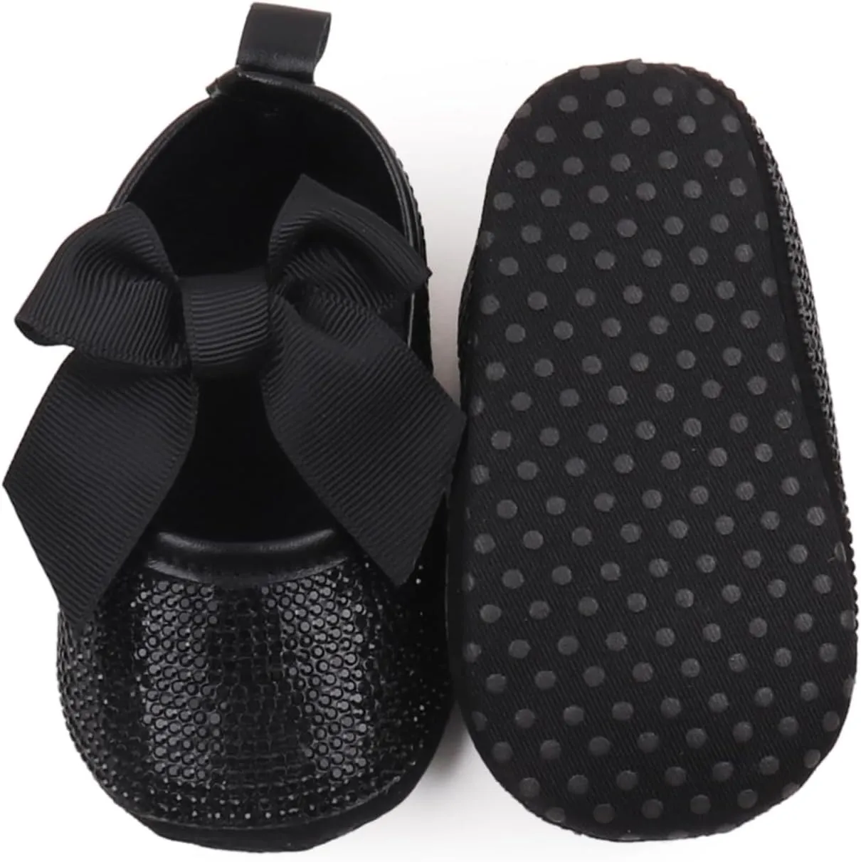 Baby Girls Mary Jane Flats Sparkly Bow Diamonds Princess Dress Shoes Anti-Slip Infant Crib Shoes