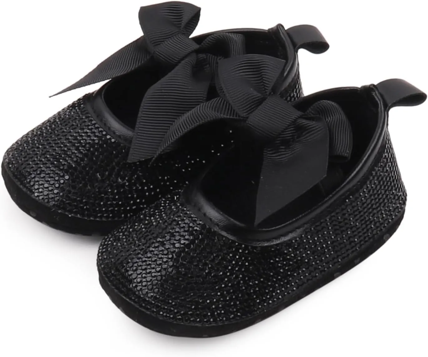 Baby Girls Mary Jane Flats Sparkly Bow Diamonds Princess Dress Shoes Anti-Slip Infant Crib Shoes
