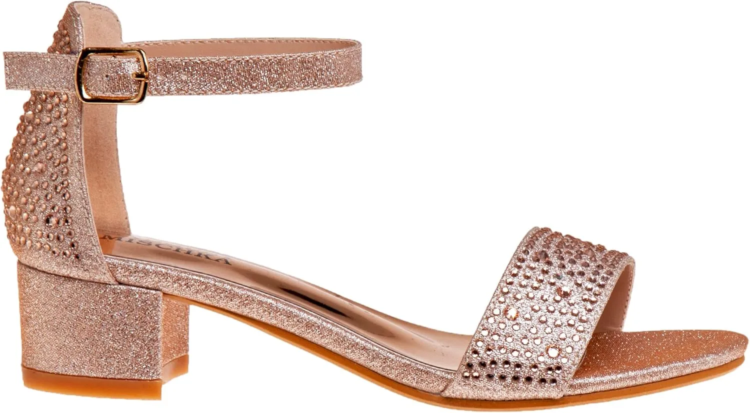 Badgley Mischka Girls Dress Shoes - Sandy Rhinestone Open Toe Dress Pump Sandals with Ankle Strap Heels for Kids (Rose Gold, Silver, Black) (Little Kid/Big Kid)