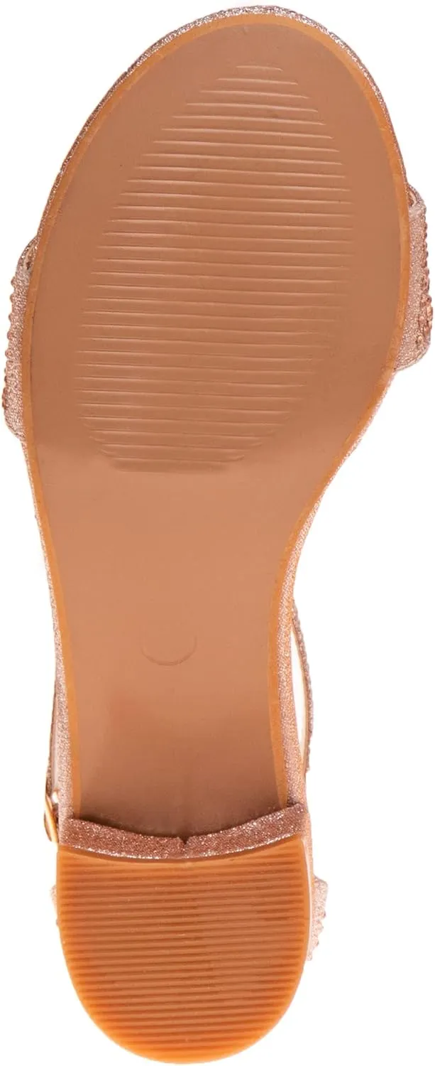 Badgley Mischka Girls Dress Shoes - Sandy Rhinestone Open Toe Dress Pump Sandals with Ankle Strap Heels for Kids (Rose Gold, Silver, Black) (Little Kid/Big Kid)