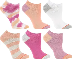 BEARPAW Womens 6-Pair Pack Fashion Tie Dye and Stripe No Show Low Cut Ankle Sneaker Socks