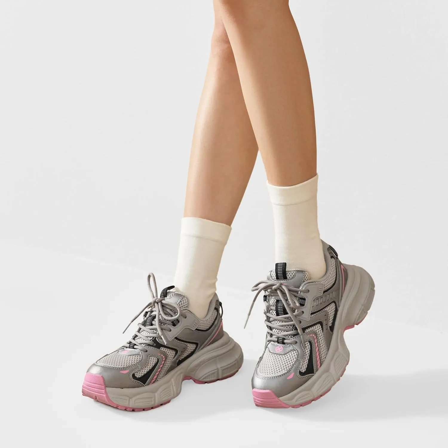 BEAU TODAY Women's Walking Shoes, Chunky Platform Fashion Sneakers for Women, Comfortable Casual Lightweight Lace-up Gym Workout Athletic Tennis Shoes