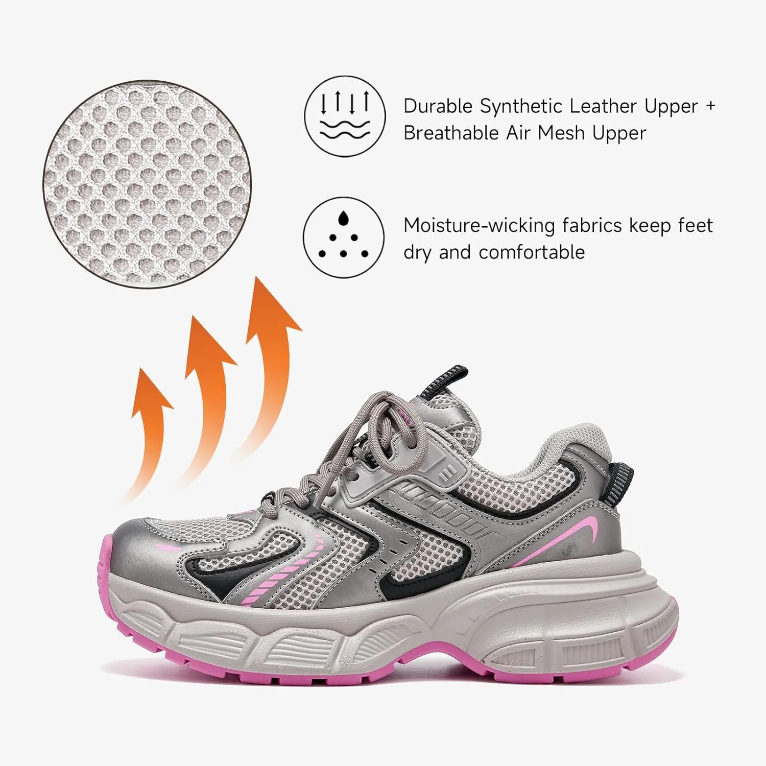 BEAU TODAY Women's Walking Shoes, Chunky Platform Fashion Sneakers for Women, Comfortable Casual Lightweight Lace-up Gym Workout Athletic Tennis Shoes