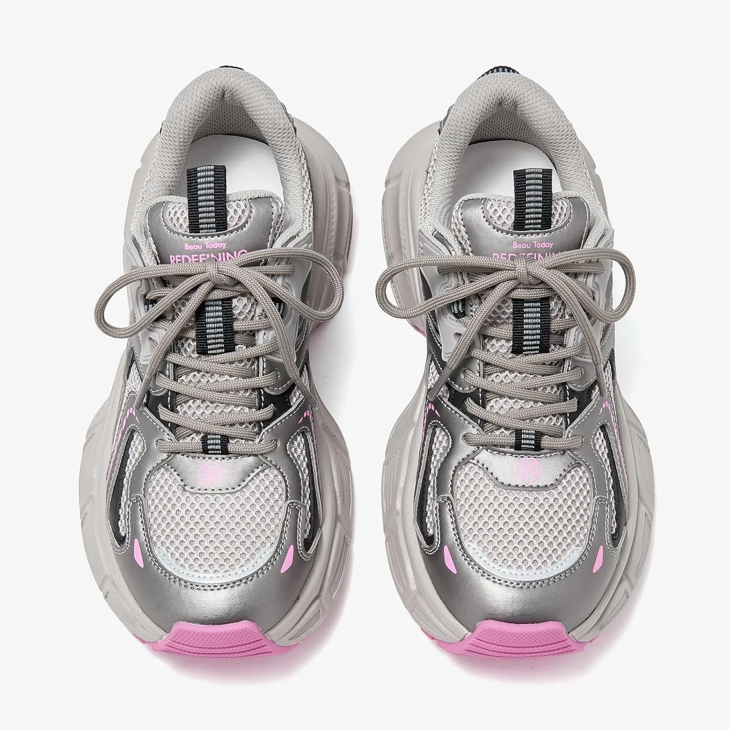 BEAU TODAY Women's Walking Shoes, Chunky Platform Fashion Sneakers for Women, Comfortable Casual Lightweight Lace-up Gym Workout Athletic Tennis Shoes