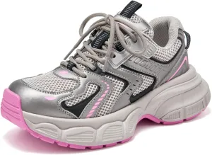BEAU TODAY Women's Walking Shoes, Chunky Platform Fashion Sneakers for Women, Comfortable Casual Lightweight Lace-up Gym Workout Athletic Tennis Shoes