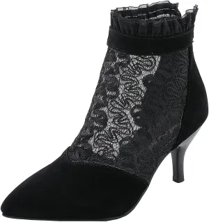 BEAUPAS Women's Mesh Ankle Boots Stiletto High Heel Pointed Toe Kitten Heel Boots Cut Out Zipper Shoes