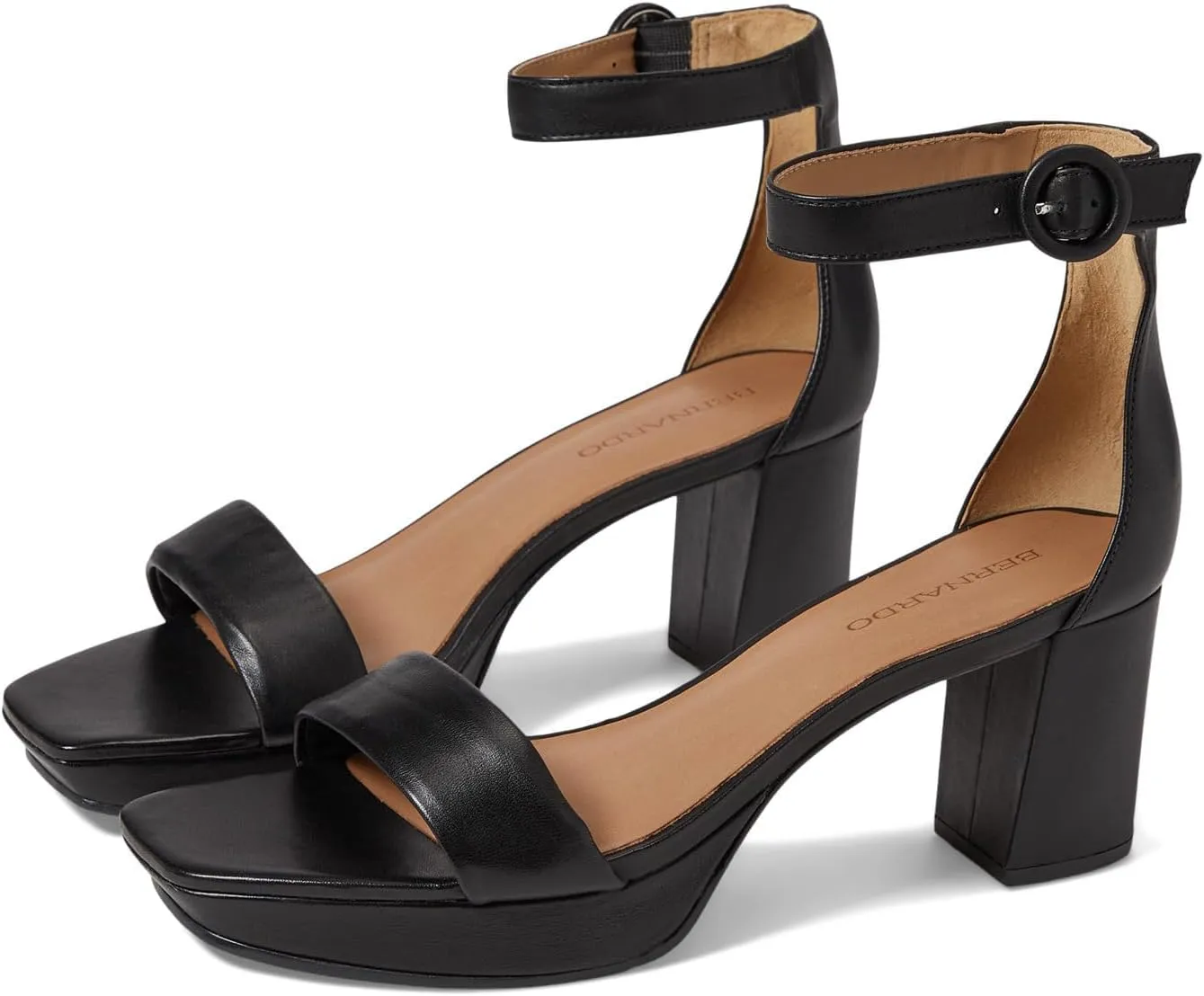 Bernardo® Carla Strap Heels for Women – Leather Upper and Lining – Rubber Sole – Block Heels