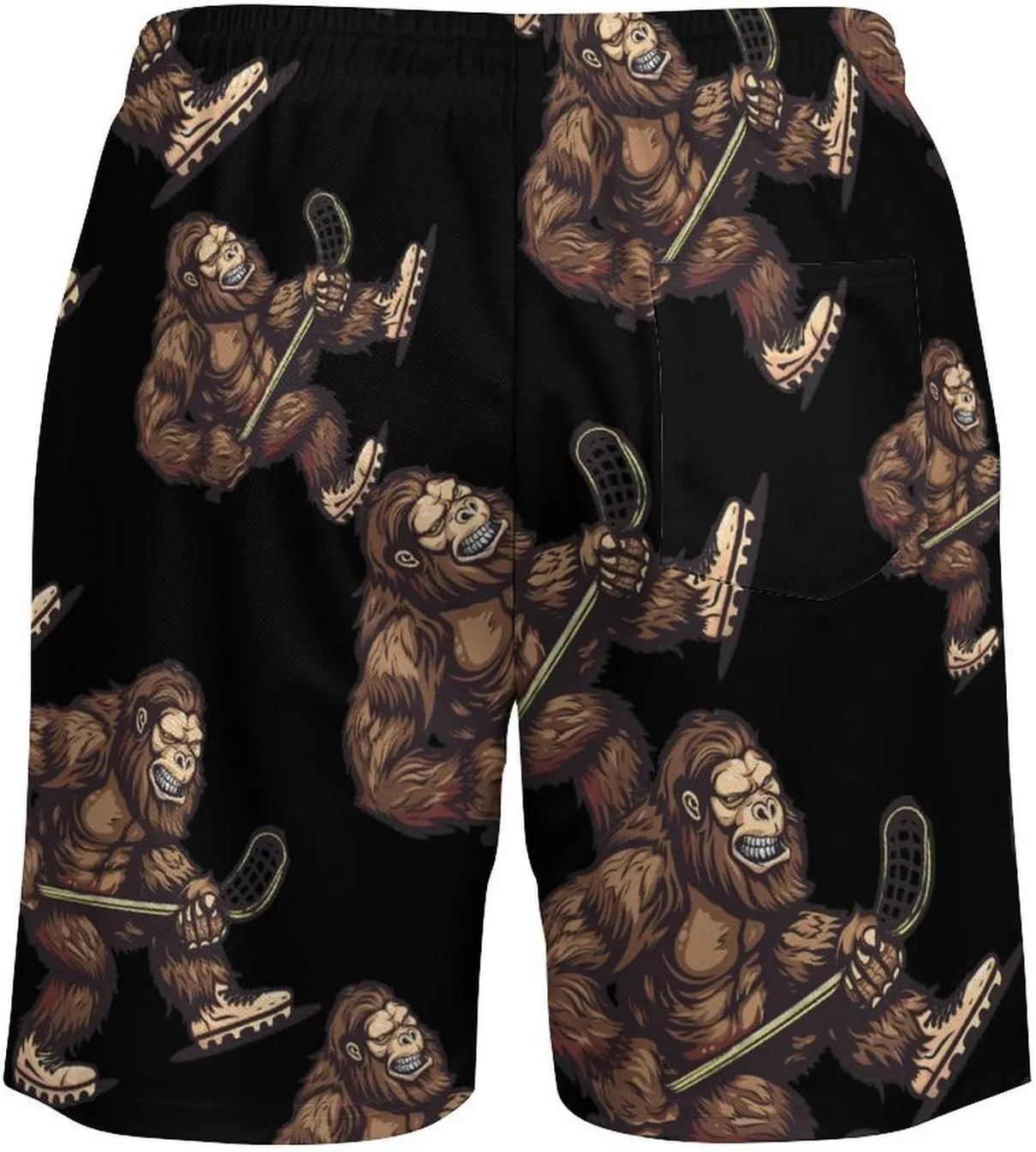 Bigfoot Sasquatch Lacrosse Funny Player Men's Swim Trunks Quick Dry Board Shorts Swimwear Beach Shorts with Compression Liner