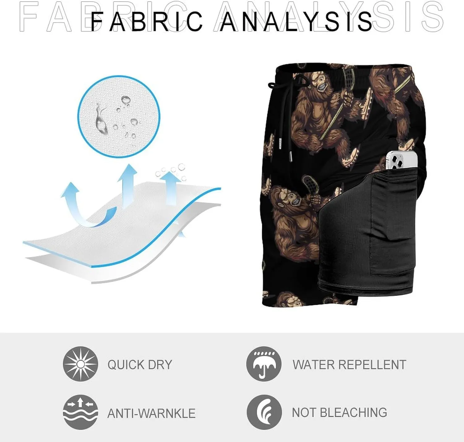 Bigfoot Sasquatch Lacrosse Funny Player Men's Swim Trunks Quick Dry Board Shorts Swimwear Beach Shorts with Compression Liner