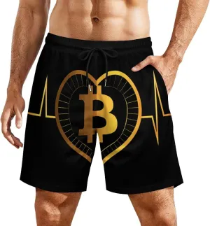 Bitcoin Heartbeat Men's Swim Trunks Quick Dry Board Shorts Swimwear Beach Shorts with Compression Liner