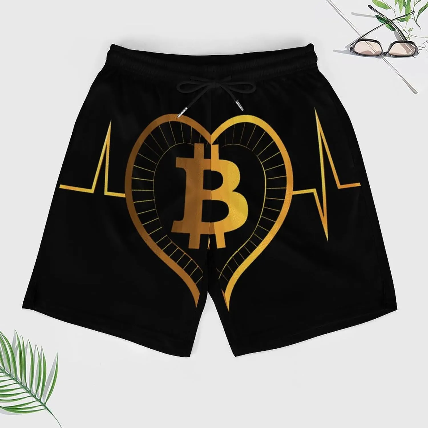 Bitcoin Heartbeat Men's Swim Trunks Quick Dry Board Shorts Swimwear Beach Shorts with Compression Liner