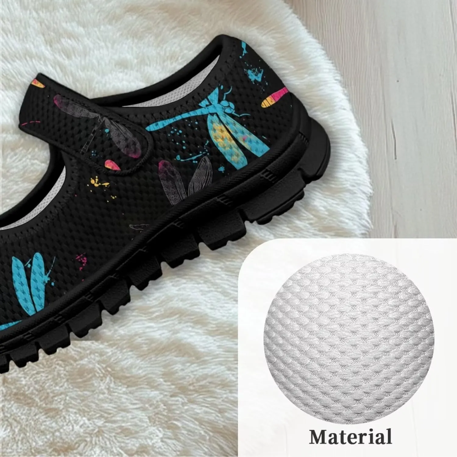 Black Series Print Mary Jane Sneakers for Girls Anti-Slip Planet Mesh Sneaker School Shoes Cozy Dress Shoes for Party,Wedding,Traveling