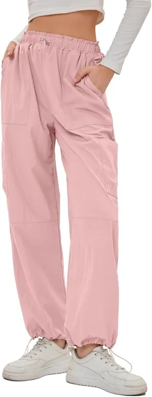 Bloggerlove Womens Cargo Pants Wide Leg Jogger Y2K Parachute Drawstring Waist Casual Baggy Pant with Pockets Trendy