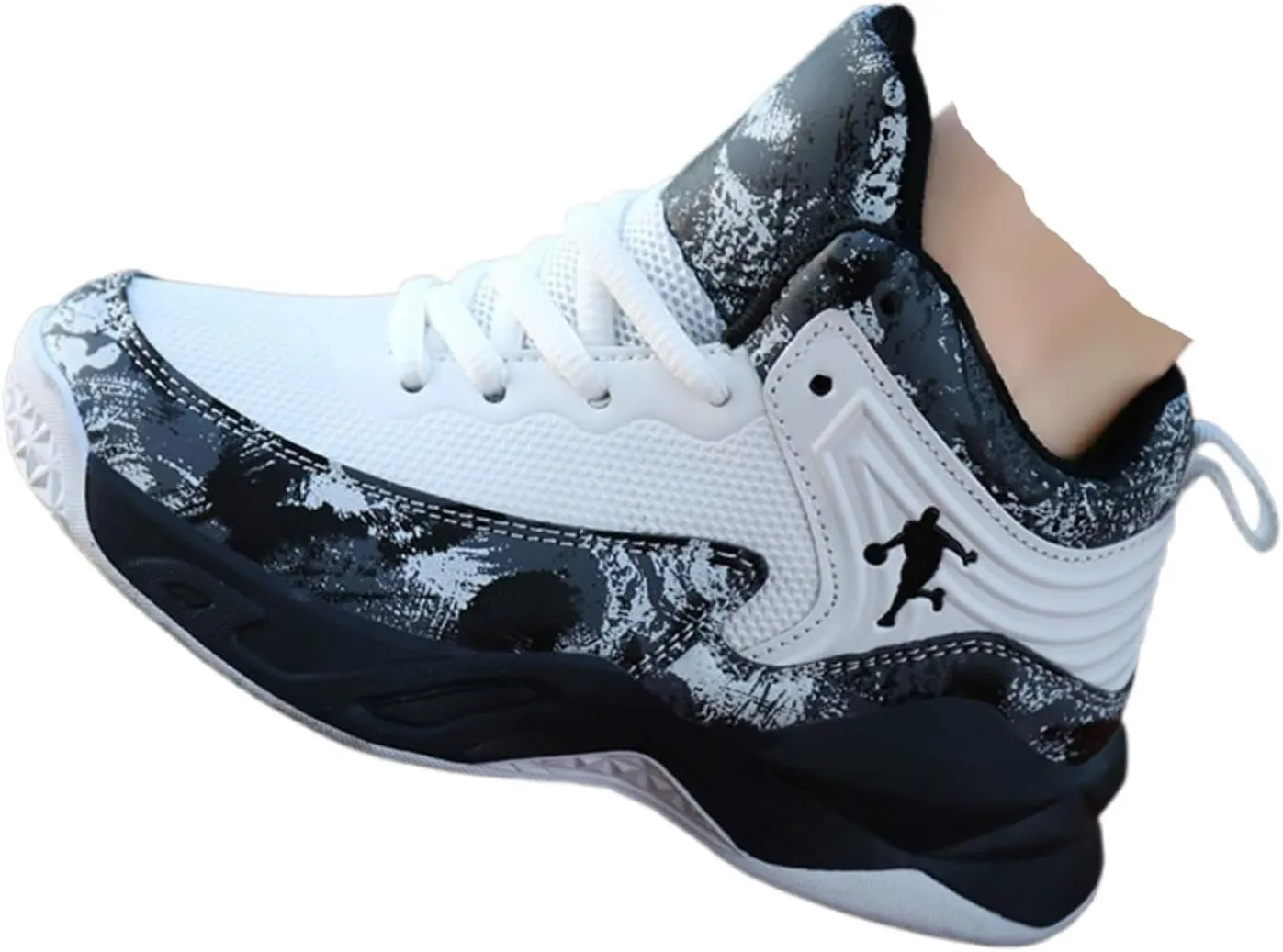 Boys Basketball Shoes All-Season Mid-Top Breathable Mesh Athletic Sneakers with Hook & Loop Closure for Youth Indoor Outdoor Sports