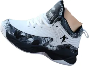 Boys Basketball Shoes All-Season Mid-Top Breathable Mesh Athletic Sneakers with Hook & Loop Closure for Youth Indoor Outdoor Sports