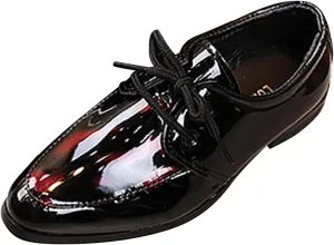 Boy's Classic Dress Shoes Pointed Toe Patent Formal Oxfords Dress Shoes Lace Up Wedding Prom Footwear for Boys