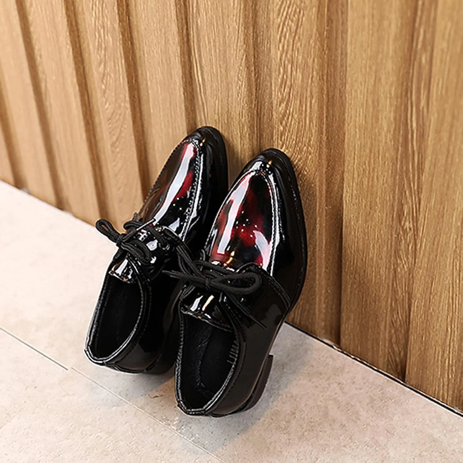 Boy's Classic Dress Shoes Pointed Toe Patent Formal Oxfords Dress Shoes Lace Up Wedding Prom Footwear for Boys