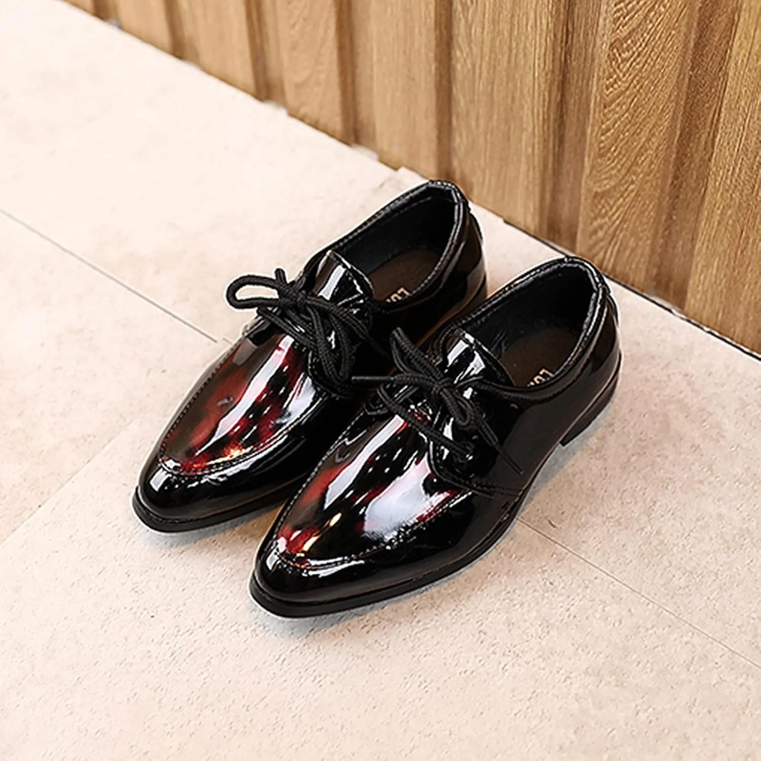 Boy's Classic Dress Shoes Pointed Toe Patent Formal Oxfords Dress Shoes Lace Up Wedding Prom Footwear for Boys