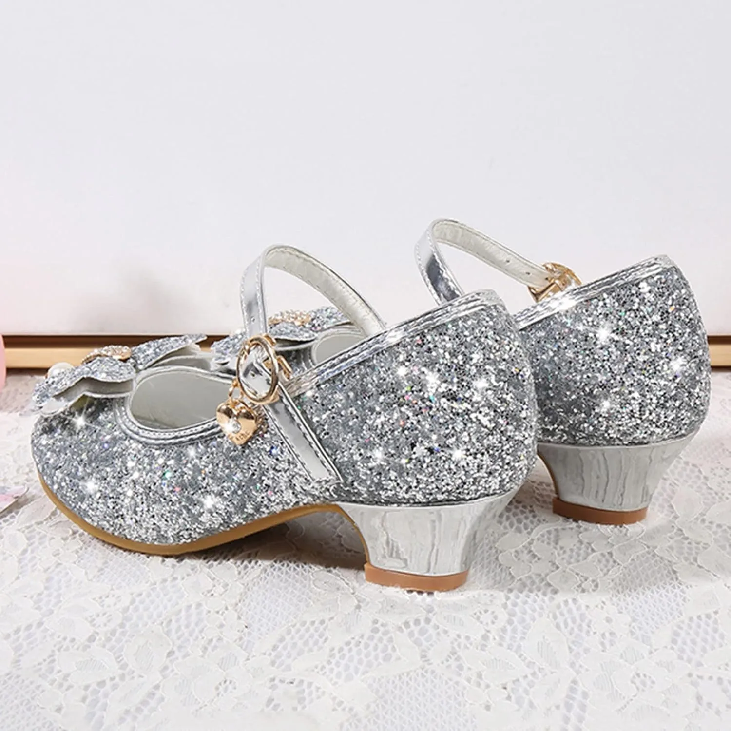 Bridesmaid Flower Girls Glitter Bow Mary Jane Dress Shoes for Wedding Party School 𝗨niform Princess Dance Shoes