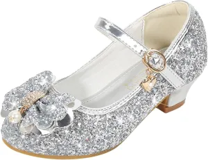 Bridesmaid Flower Girls Glitter Bow Mary Jane Dress Shoes for Wedding Party School 𝗨niform Princess Dance Shoes