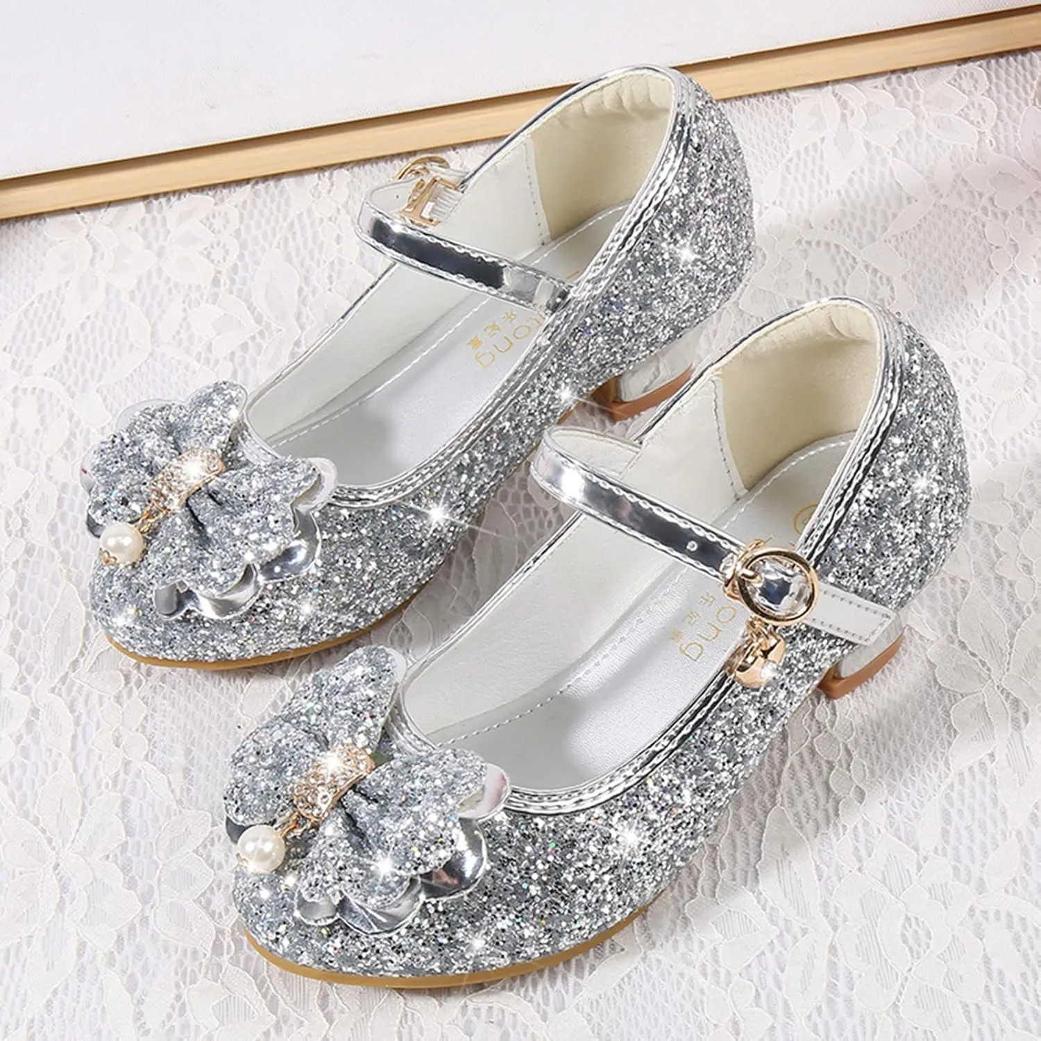 Bridesmaid Flower Girls Glitter Bow Mary Jane Dress Shoes for Wedding Party School 𝗨niform Princess Dance Shoes