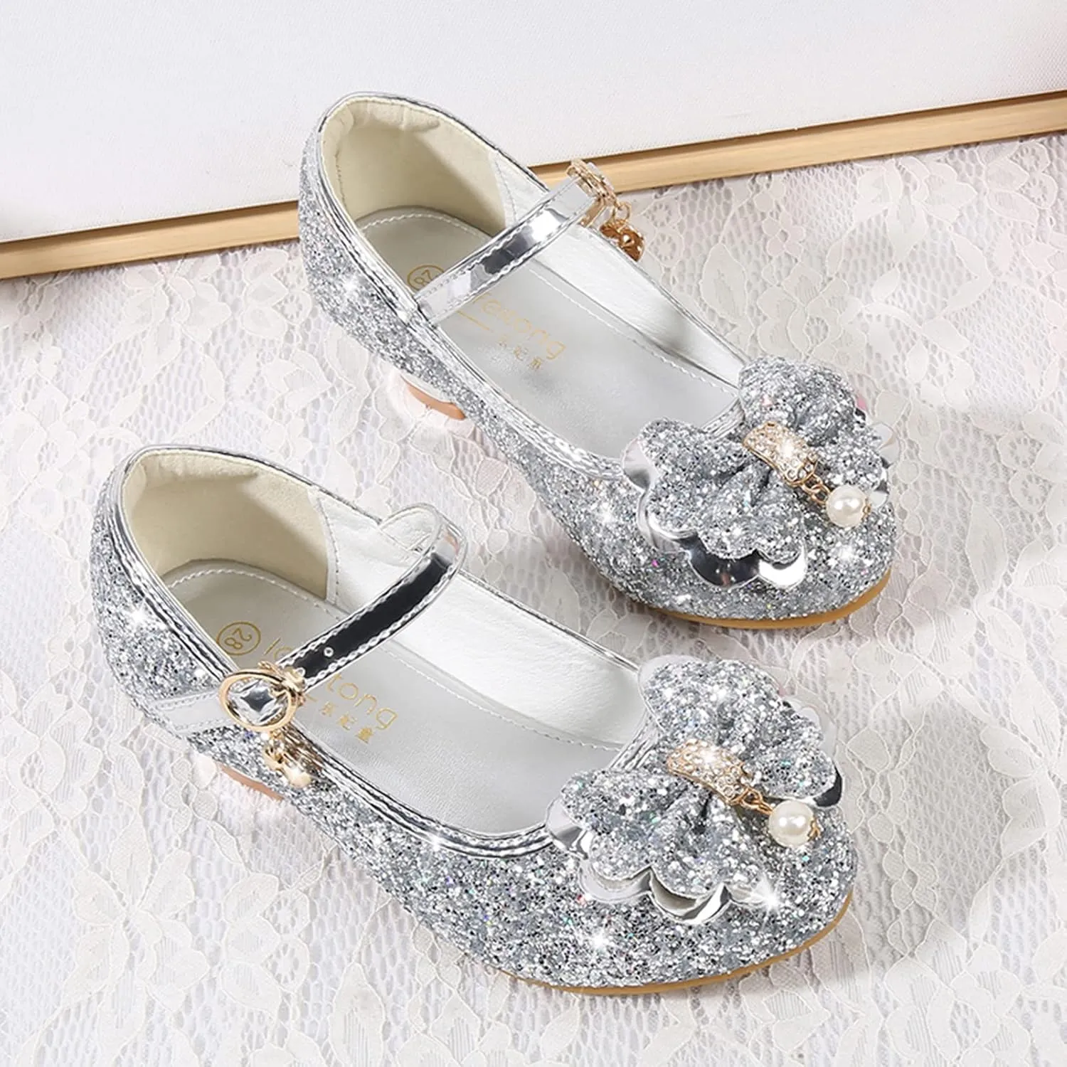 Bridesmaid Flower Girls Glitter Bow Mary Jane Dress Shoes for Wedding Party School 𝗨niform Princess Dance Shoes