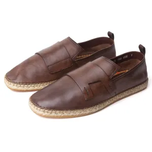 Brown Leather Espadrilles #695