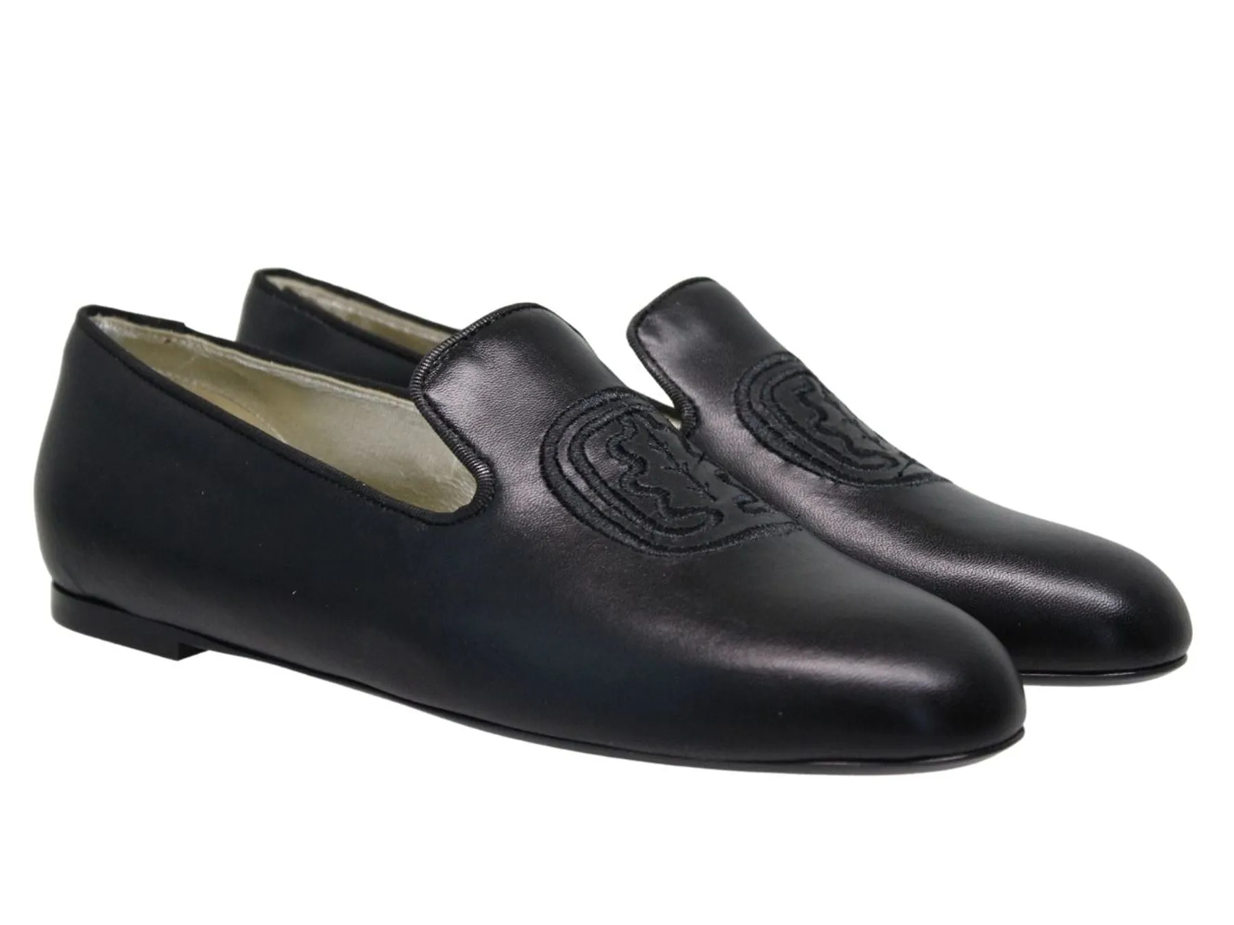 Callie embroidered loafer in black leather
