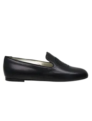 Callie embroidered loafer in black leather