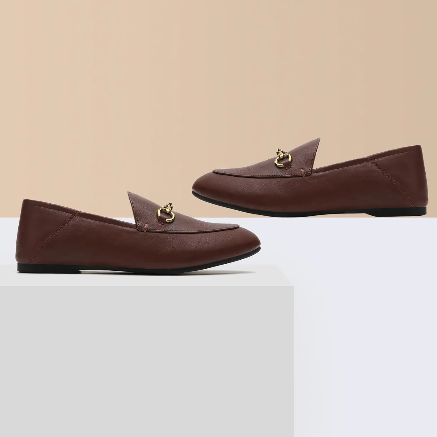 Casual Buckle Loafers for Women Work Flats Round Toe Business Backless Ballet Flats Metal Décor Driving Slip on