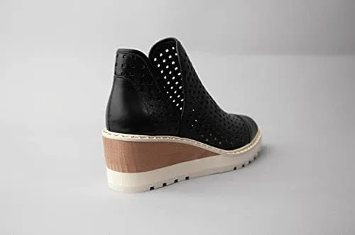 Cecelia New York Georgie Wedge Almond Toe Ankle Boots Booties BLACK LEATHER
