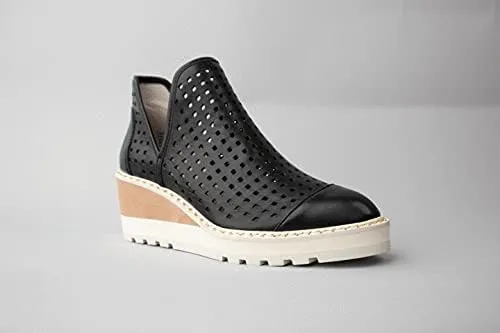 Cecelia New York Georgie Wedge Almond Toe Ankle Boots Booties BLACK LEATHER