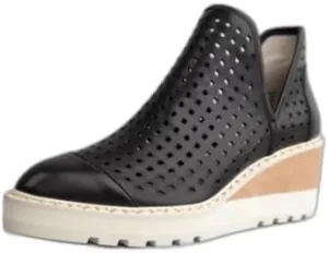 Cecelia New York Georgie Wedge Almond Toe Ankle Boots Booties BLACK LEATHER