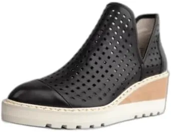 Cecelia New York Georgie Wedge Almond Toe Ankle Boots Booties BLACK LEATHER