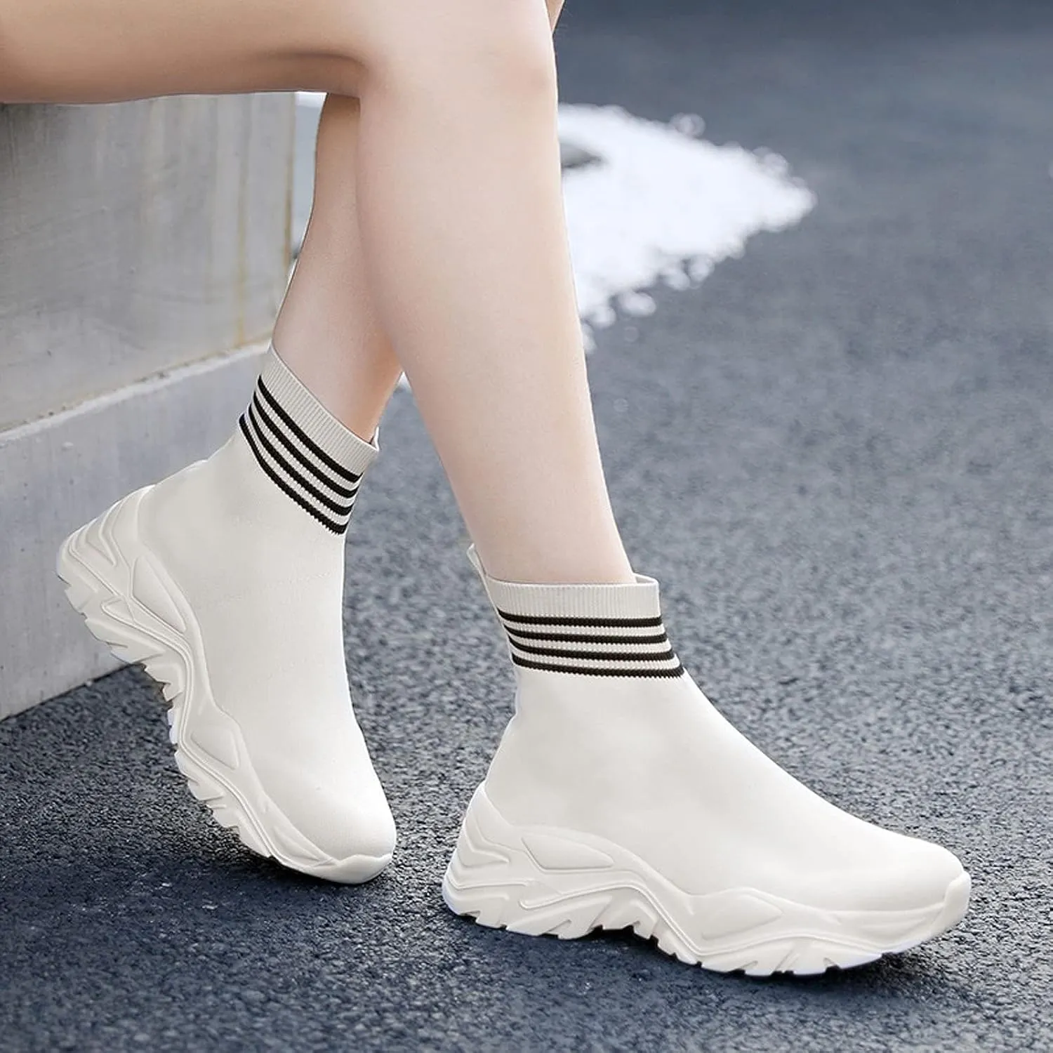 CERYTHRINA Womens Mens Walking Shoes High Top Athletic Running Knit Mesh Socks Shoes Road Gym Fashion Sneakers