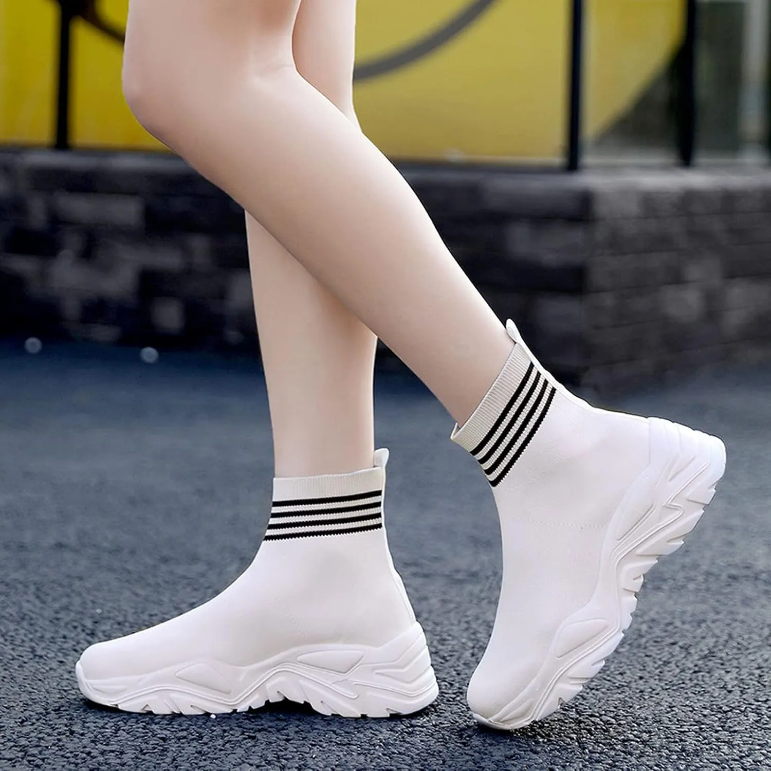 CERYTHRINA Womens Mens Walking Shoes High Top Athletic Running Knit Mesh Socks Shoes Road Gym Fashion Sneakers