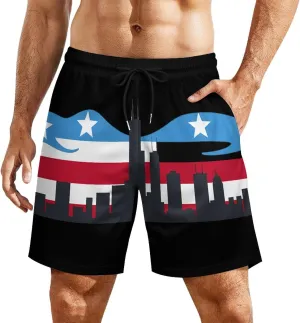 Chicagos City Flag Skyline Men's Swim Trunks Quick Dry Board Shorts Swimwear Beach Shorts with Compression Liner
