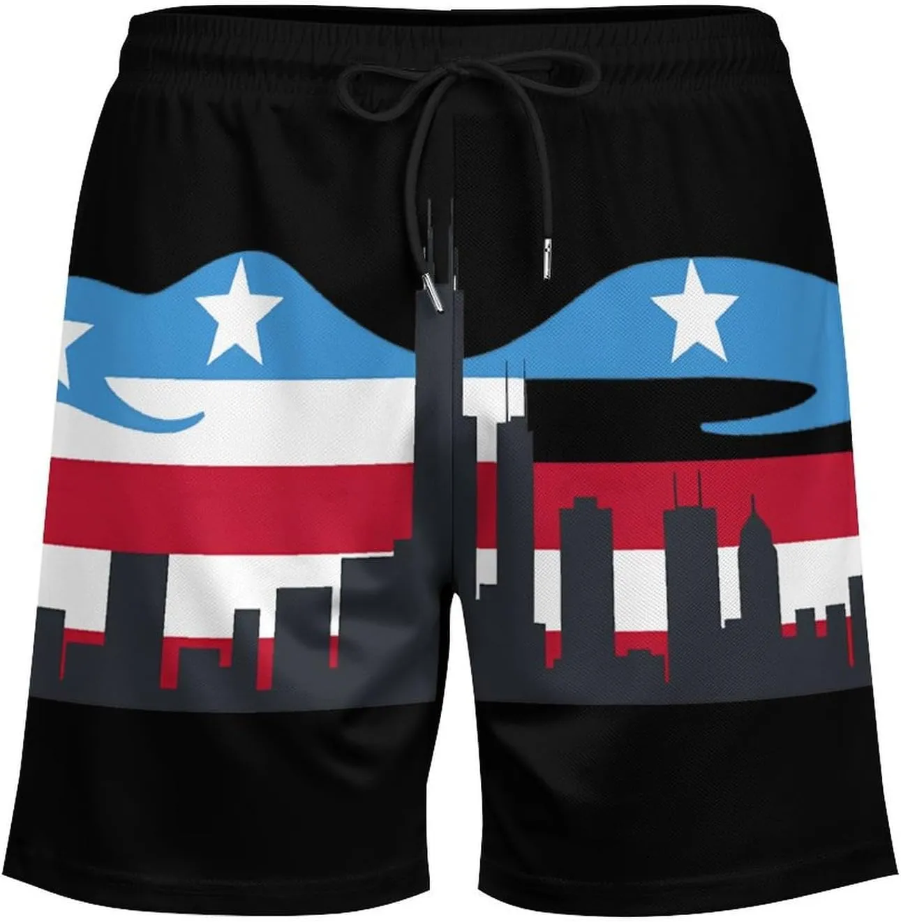 Chicagos City Flag Skyline Men's Swim Trunks Quick Dry Board Shorts Swimwear Beach Shorts with Compression Liner
