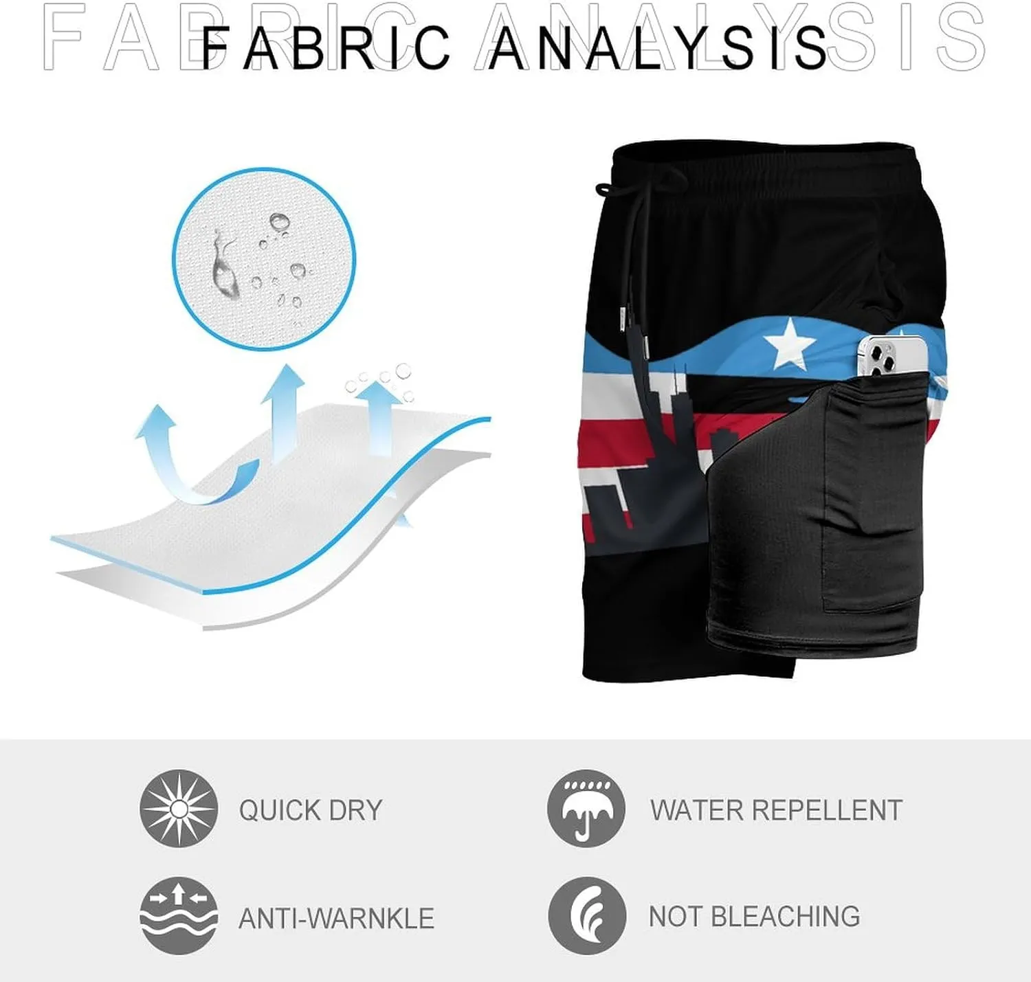 Chicagos City Flag Skyline Men's Swim Trunks Quick Dry Board Shorts Swimwear Beach Shorts with Compression Liner
